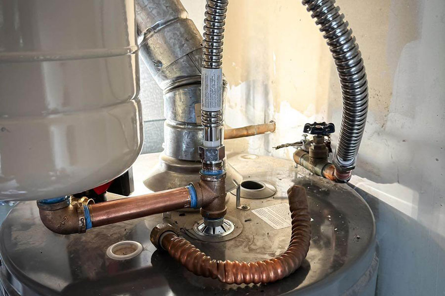 Professional water heater repair on residential unit