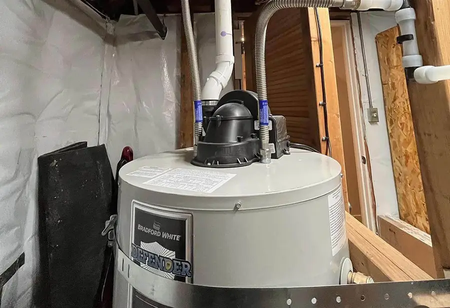 Residential water heater repair with vent and drain lines